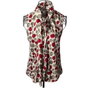 Nine West red/grey Tie neck sleeveless blouse size XS